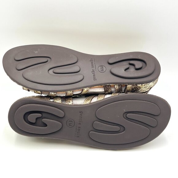 Gentle Souls Size 6 Brown Gold Gladiator Lace Up Flats Sandals Shoes - Picture 9 of 13